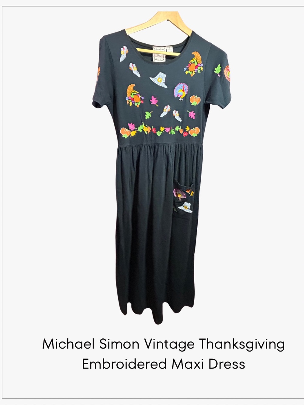 Michael Simon Vintage Black Maxi Dress with Colorful Embroidery - Picture 1 of 3
